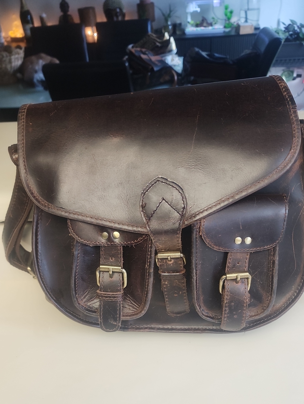 Leather Messenger Bag - Dark Brown